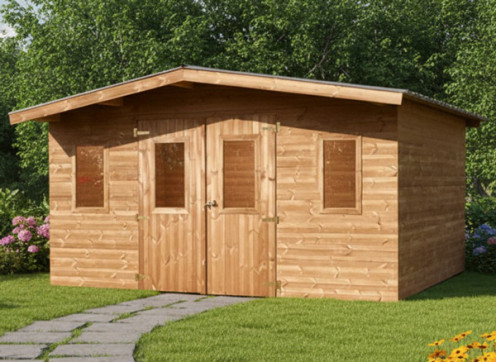 ABRI JARDIN BOIS DOUGLAS - BAC ACIER 12M2