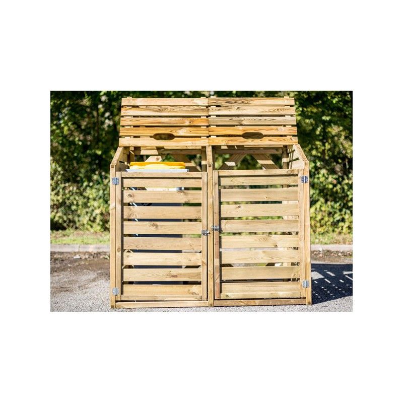 Cache poubelle de jardin double bois 530