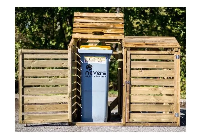 CACHE POUBELLE DOUBLE EN BOIS