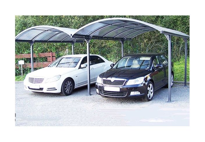 CARPORT DOUBLE ALUMINIUM ET TOIT CINTRÉ EN POLYCARBONATE