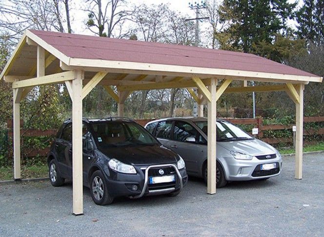 CARPORT POUR 2 VOITURES EN BOIS AVEC UN TOIT DOUBLE PENTE