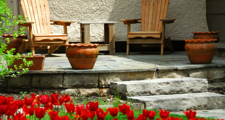 terrasse en pierre blanche