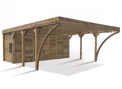 Un carport avec atelier et réserve intégrés pour la voiture