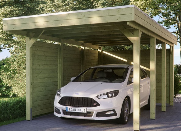 un abri voiture de collection en bois avec protection arrière et bardages latéraux