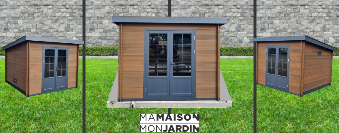 Un coloris teck pour votre abri de jardin moderne en composite !