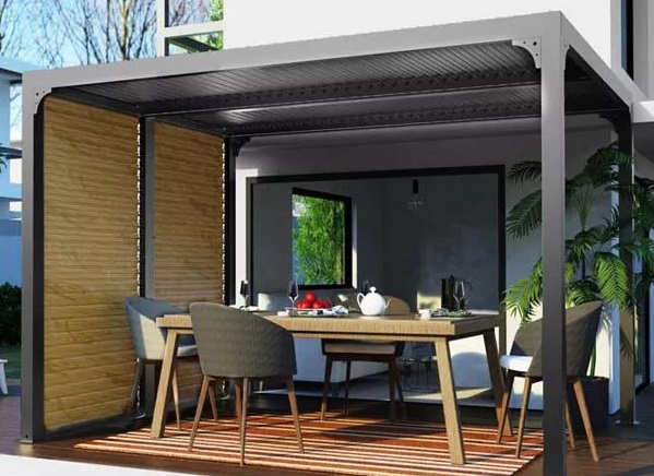 pergola bioclimatique autoportée ou autoportante avec ventelles réglables